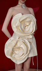 Flower Strapless Bind Mini Dress