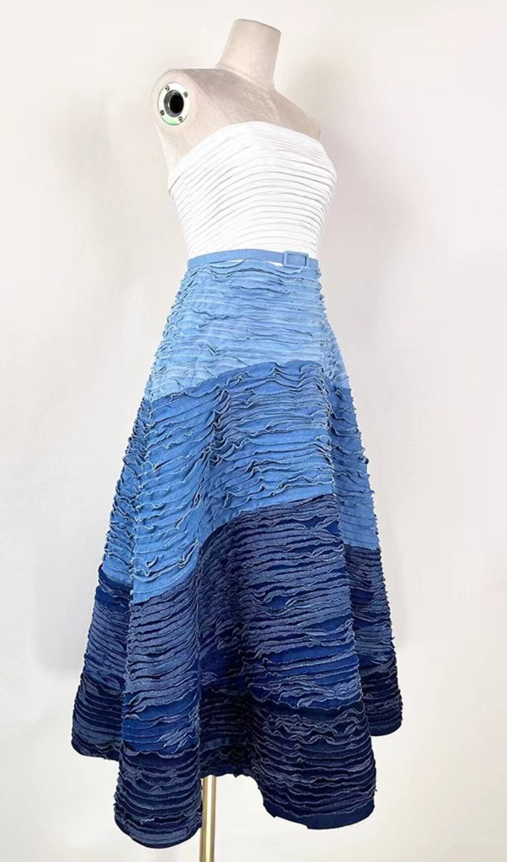 Blue Ripple Halter Mini Dress