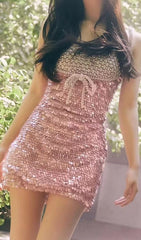Embellished Sequin Mini Dress In Pink