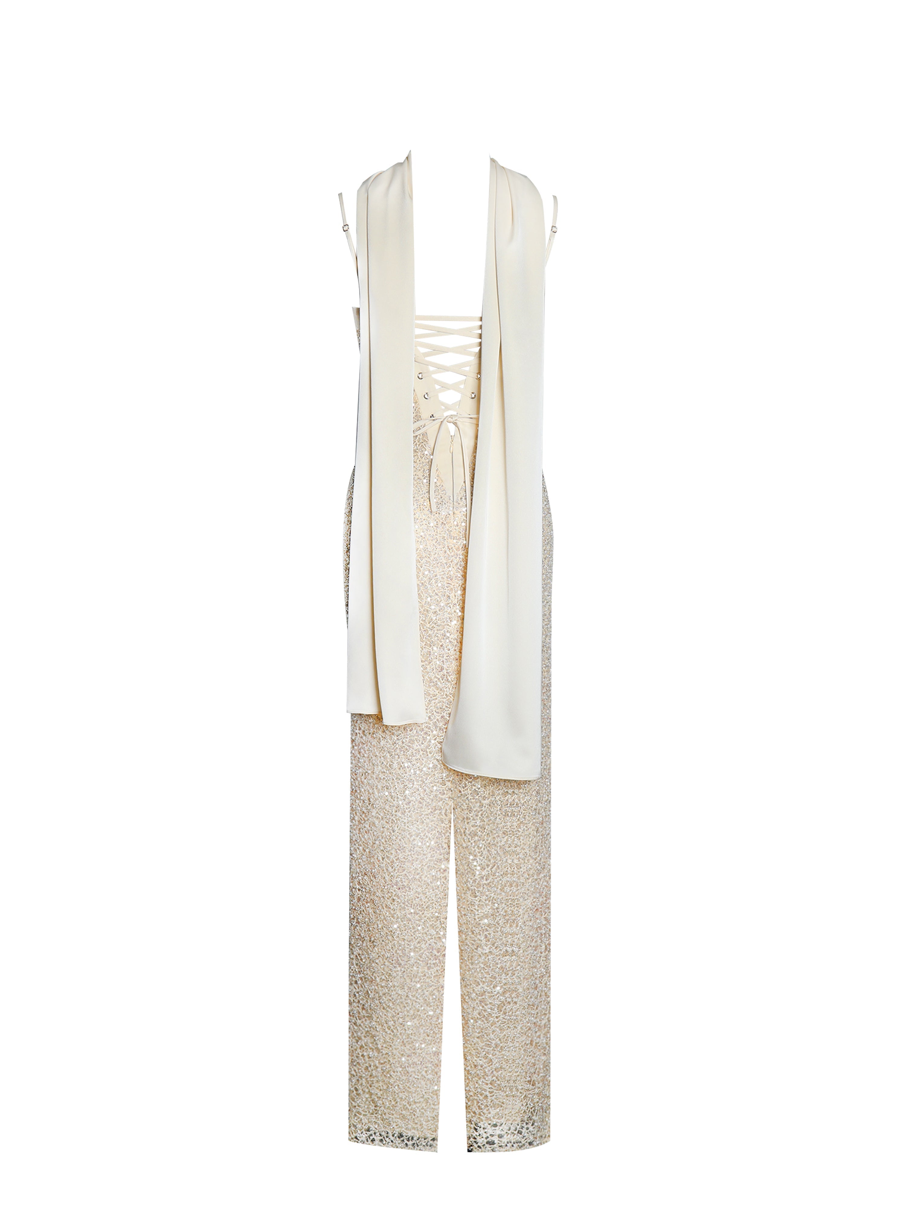 Gold Sequin Bodycon Gown with Scarf