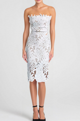 OFF-SHOULDER WHITE FLORAL LACE MIDI DRESS