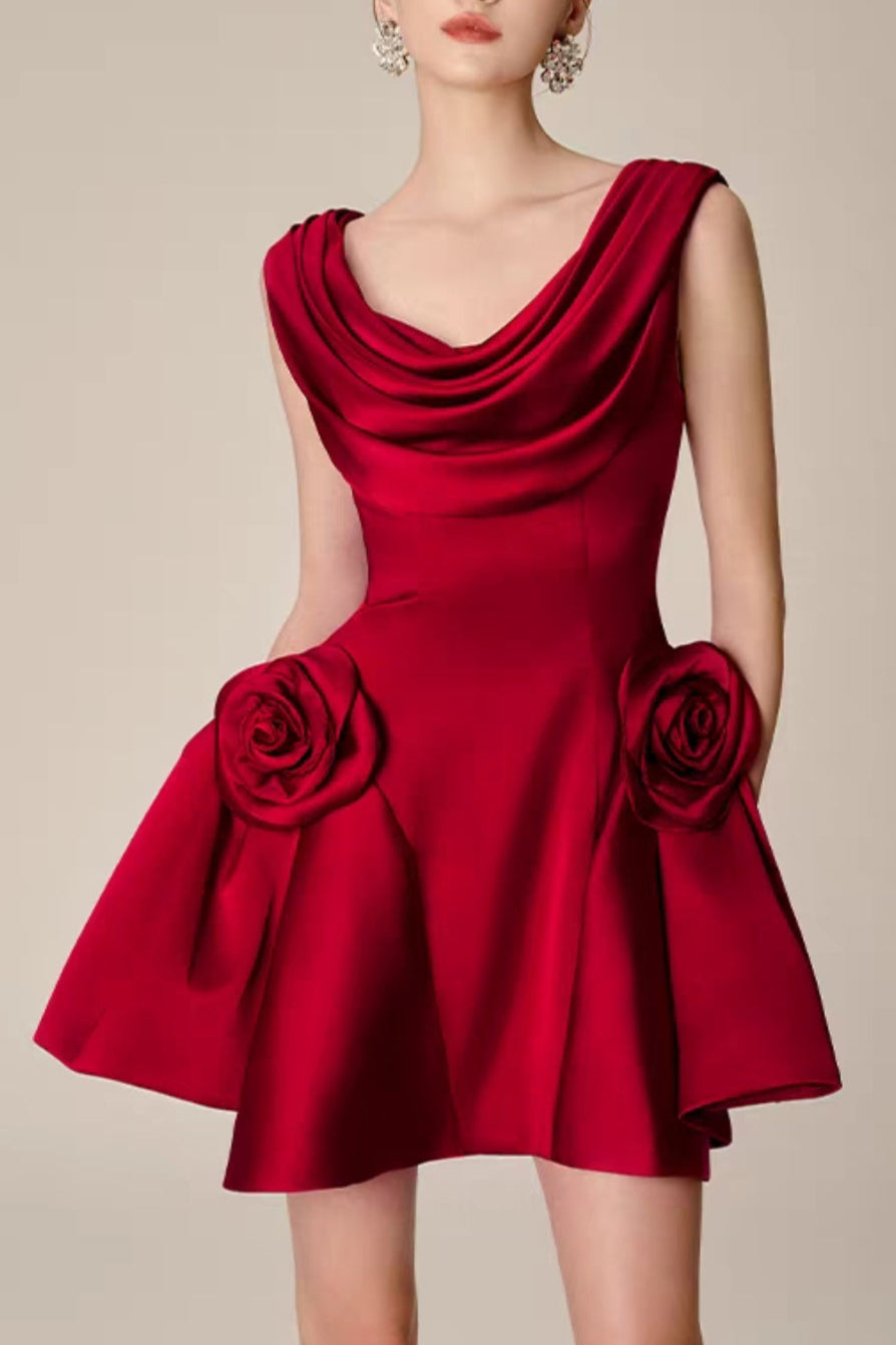 3D Flower Sleeveless Mini Dress