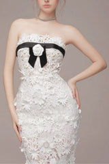 Flower Embroidery Maxi Dress In White