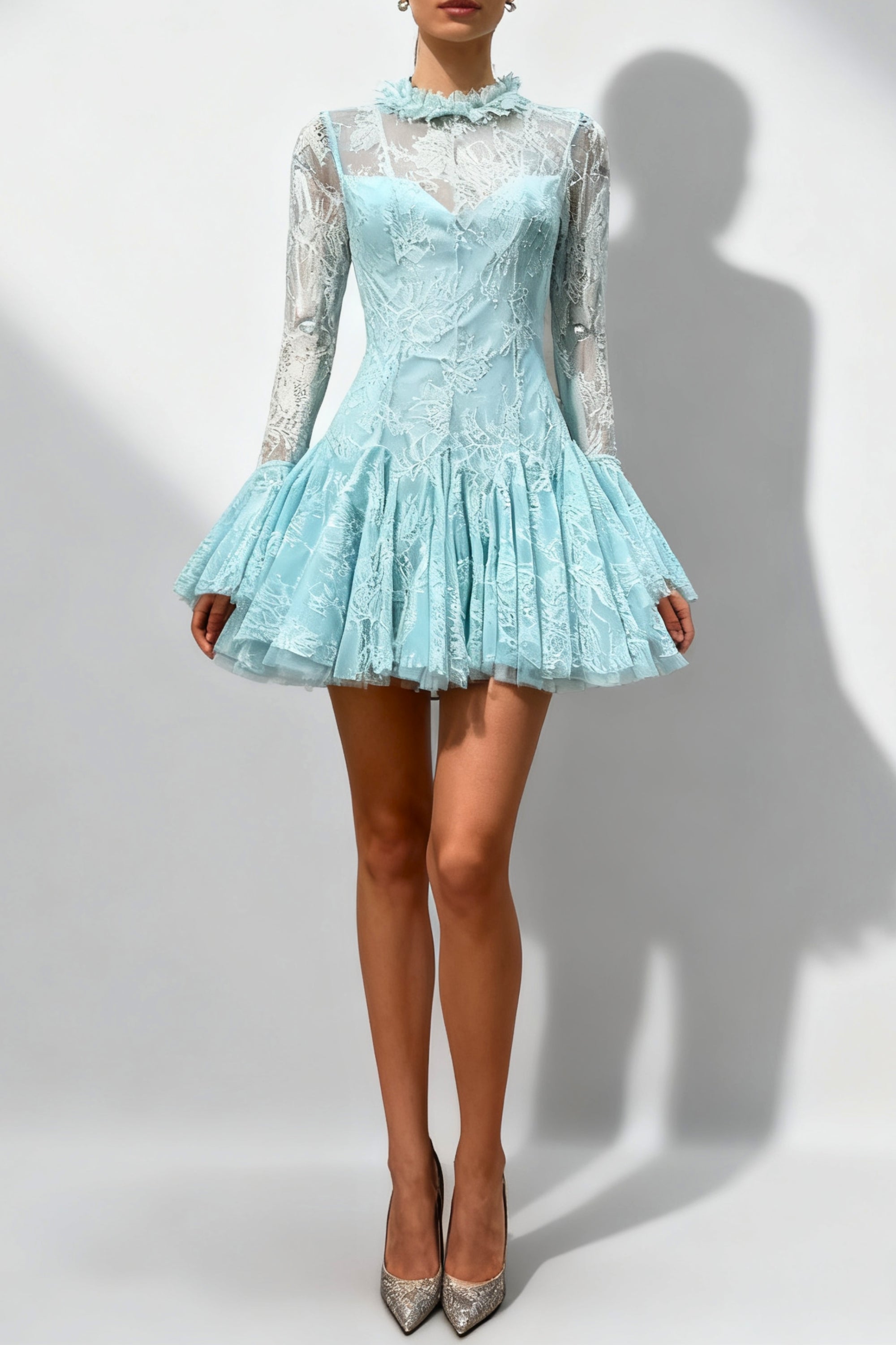 Blue Embroidered Mini Dress