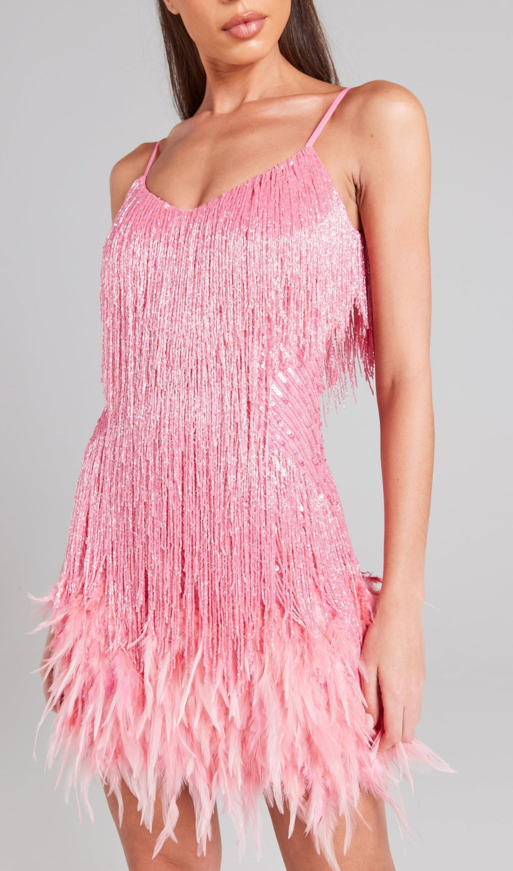 Pink Feather Mini Dress