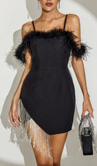 Diamond Chain Tassel Mini Dress In Black