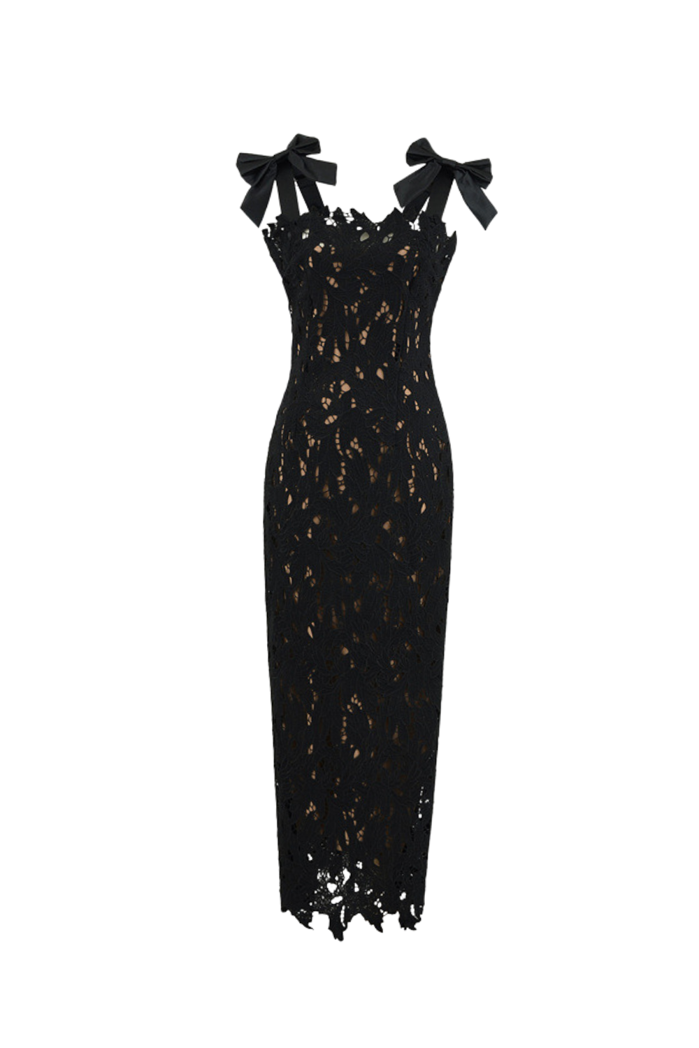 Strap Embroidered Lace Maxi Dress in black
