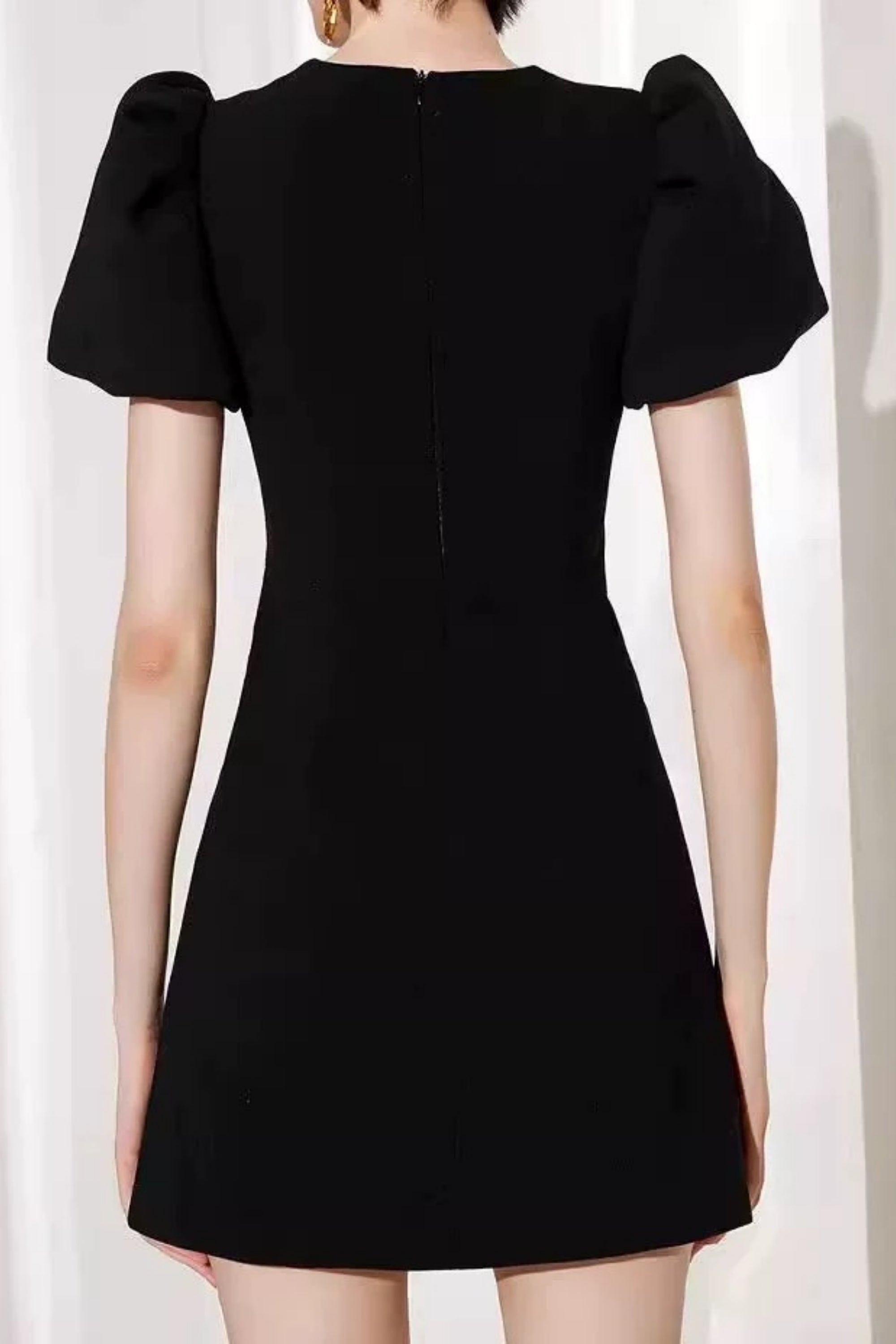 Puff Sleeve Mini Dress in Black