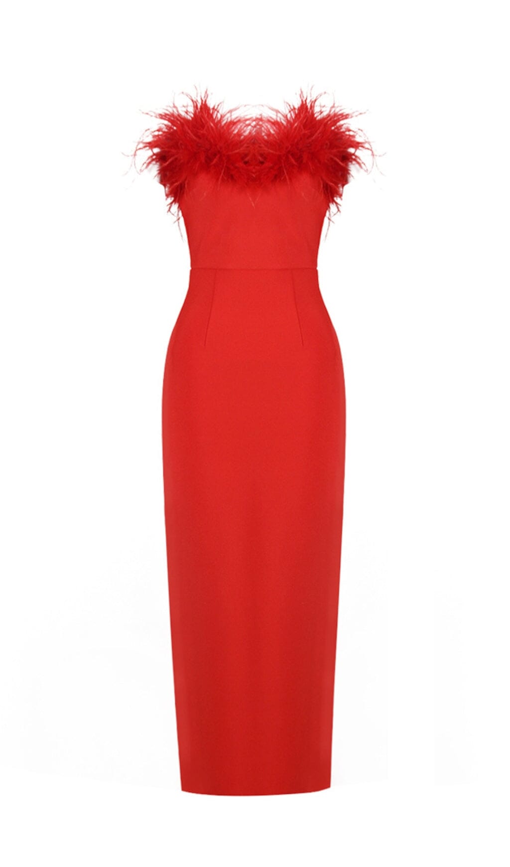 Stretch Feather Trimmed Gown in Red