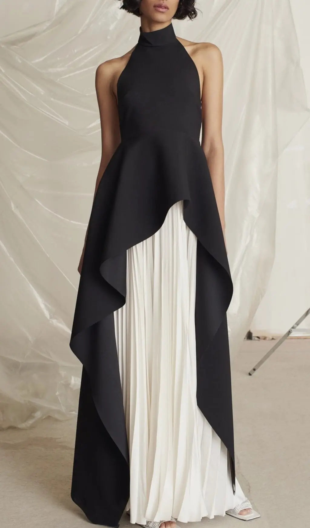 Bandage Halter Maxi Dress In Black and White