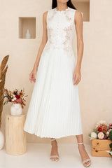 Lace Embroidery Midi Dress in White