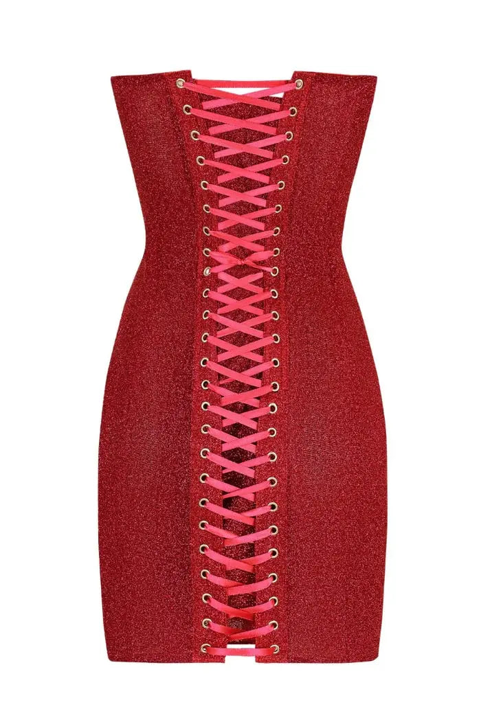 Corset Mini Dress with Lace-up Back in Red