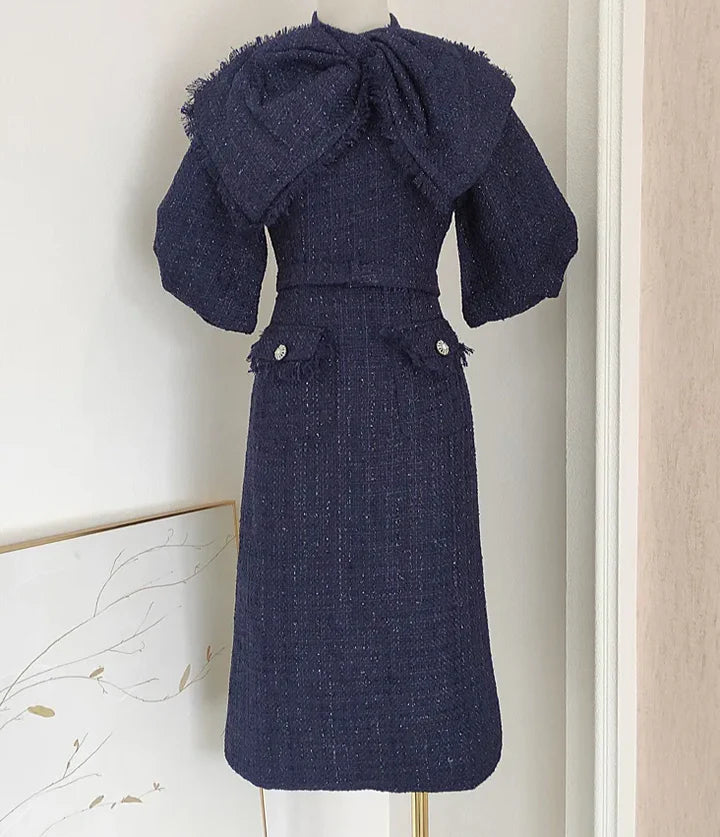Collar Midi Dress in Dark Blue