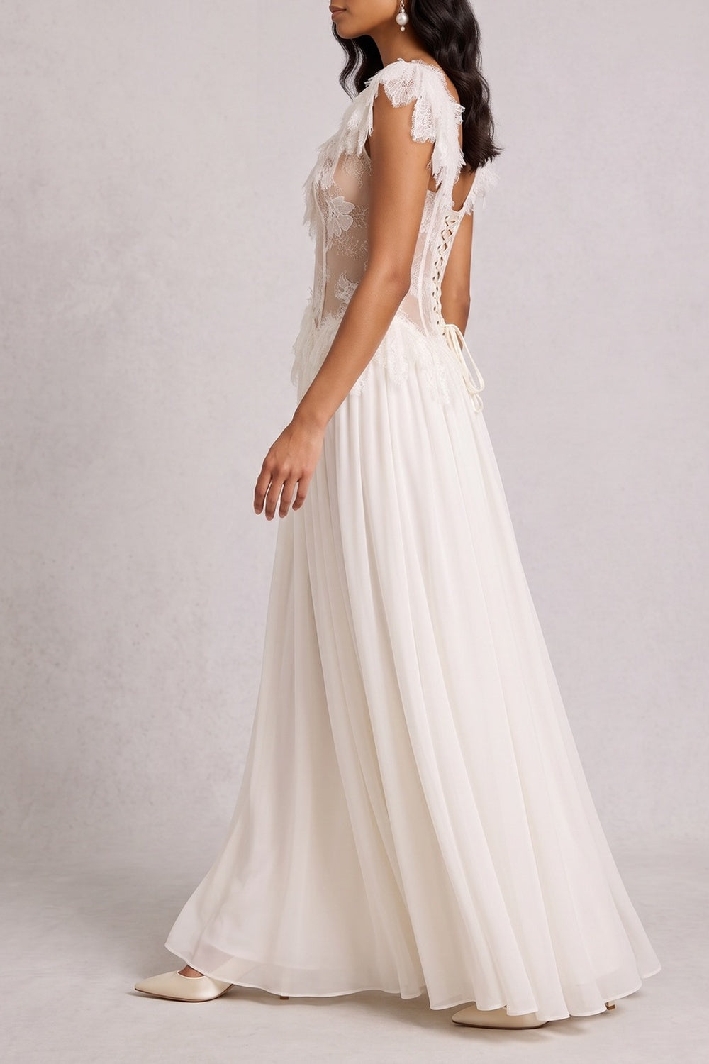 Off Shoulder 3D Floral Lace Corset Maxi Dress