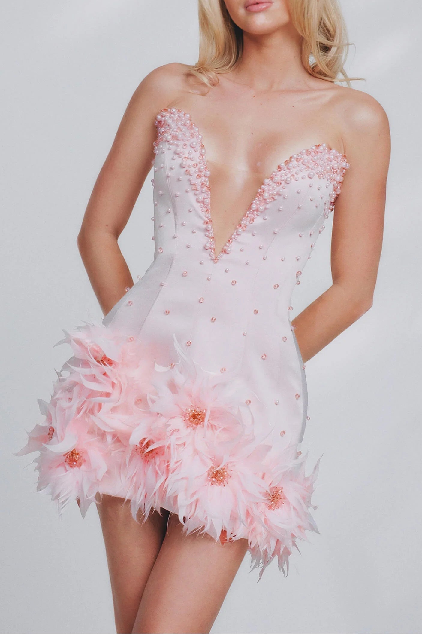 Top Deep V-Neck Bodycon Mini Dress in Pink