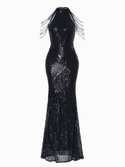 Cold Shoulder Beads Chain Cocktail Dress
