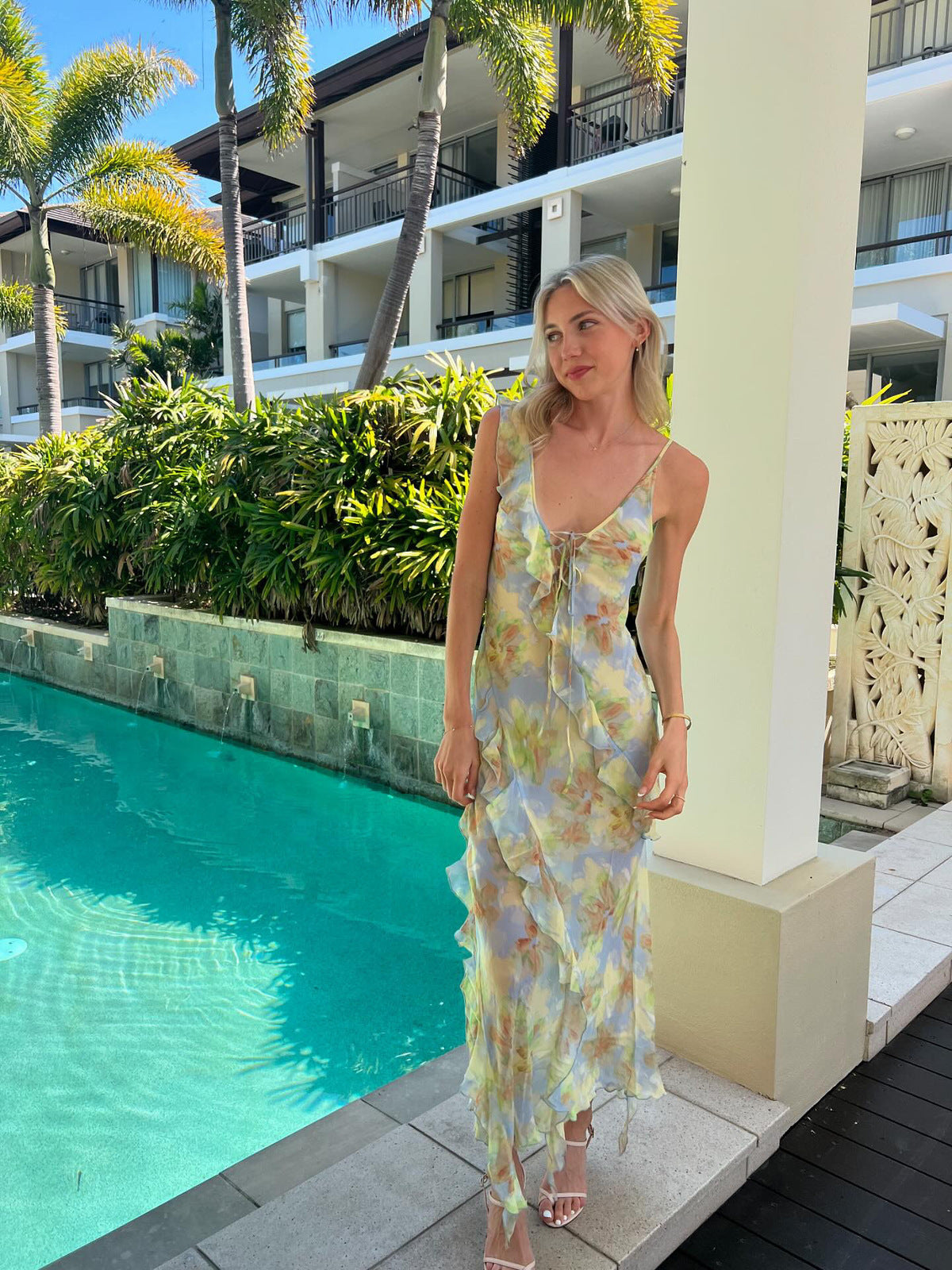 Cecilia Ruffles Maxi Dress in Blue