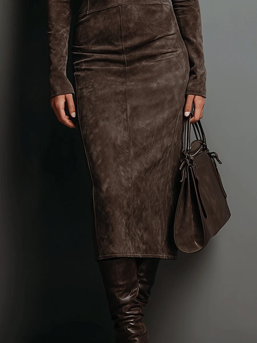 High Neck Long Sleeve Midi Dress