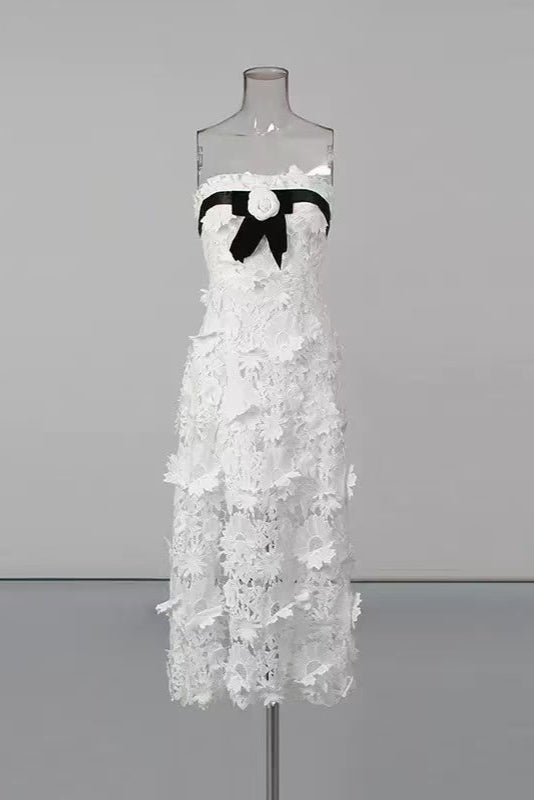 Flower Embroidery Maxi Dress In White