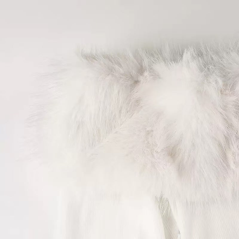 White Faux Fur Slim Mini Dress