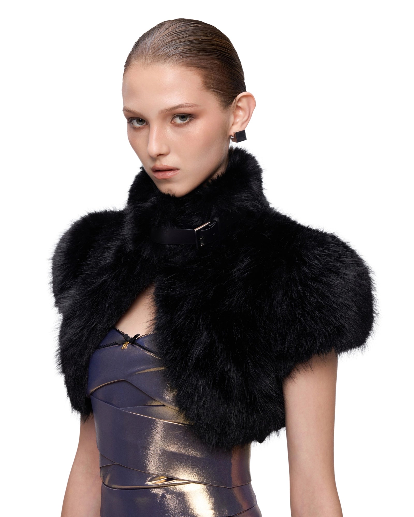 Fur Shawl Top in Black