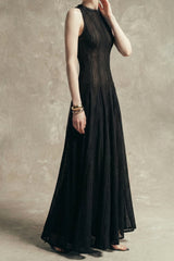 Sleeveless Lace Maxi Dress in Black