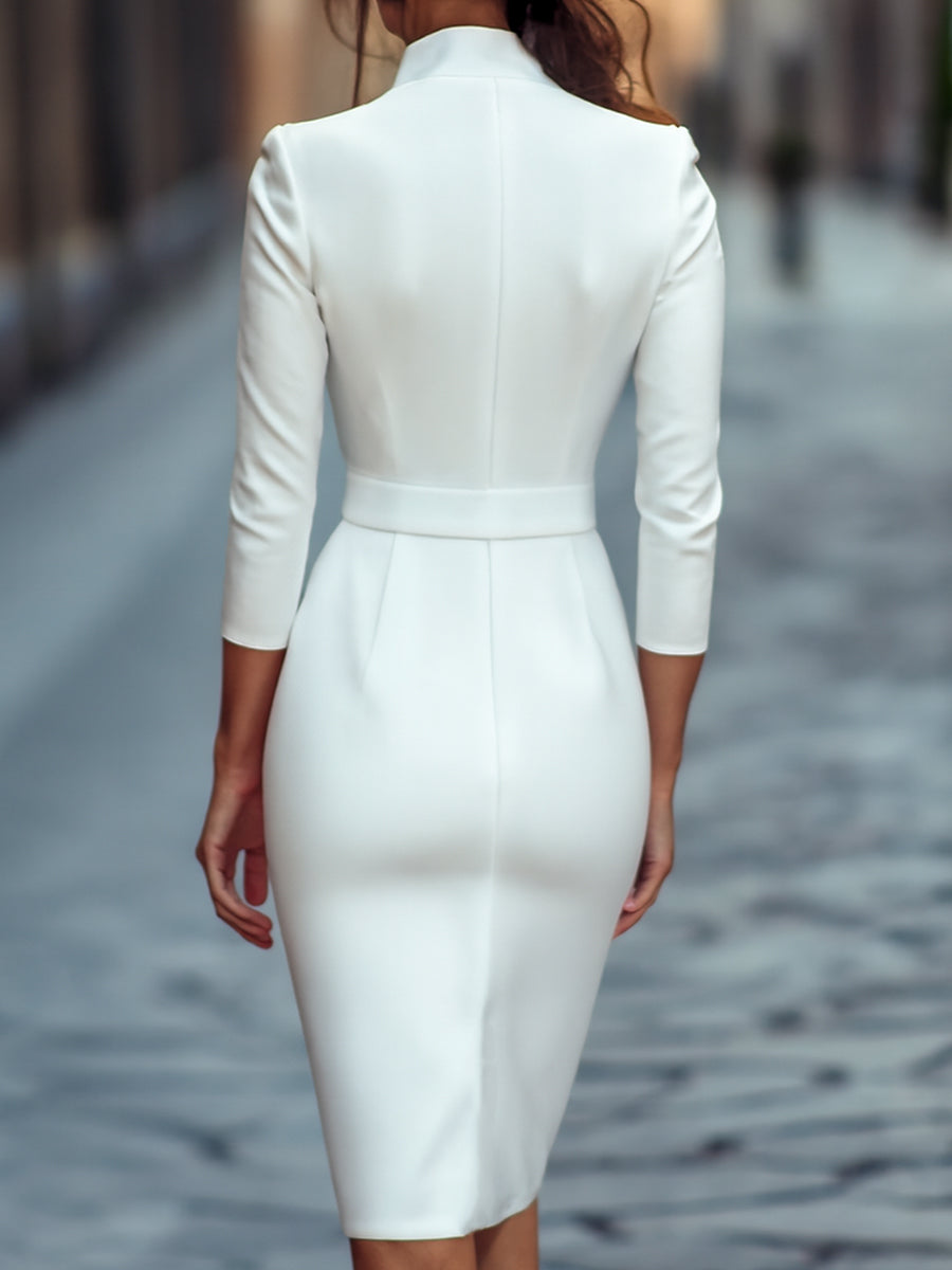 Refined Black Sheath Dress with Mandarin Collar