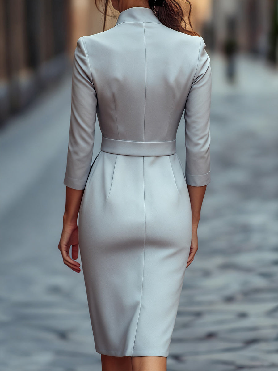 Refined Black Sheath Dress with Mandarin Collar