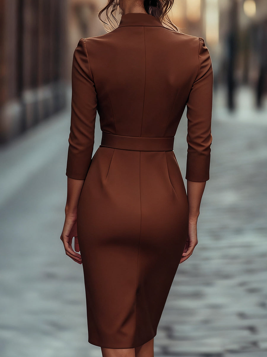 Refined Black Sheath Dress with Mandarin Collar