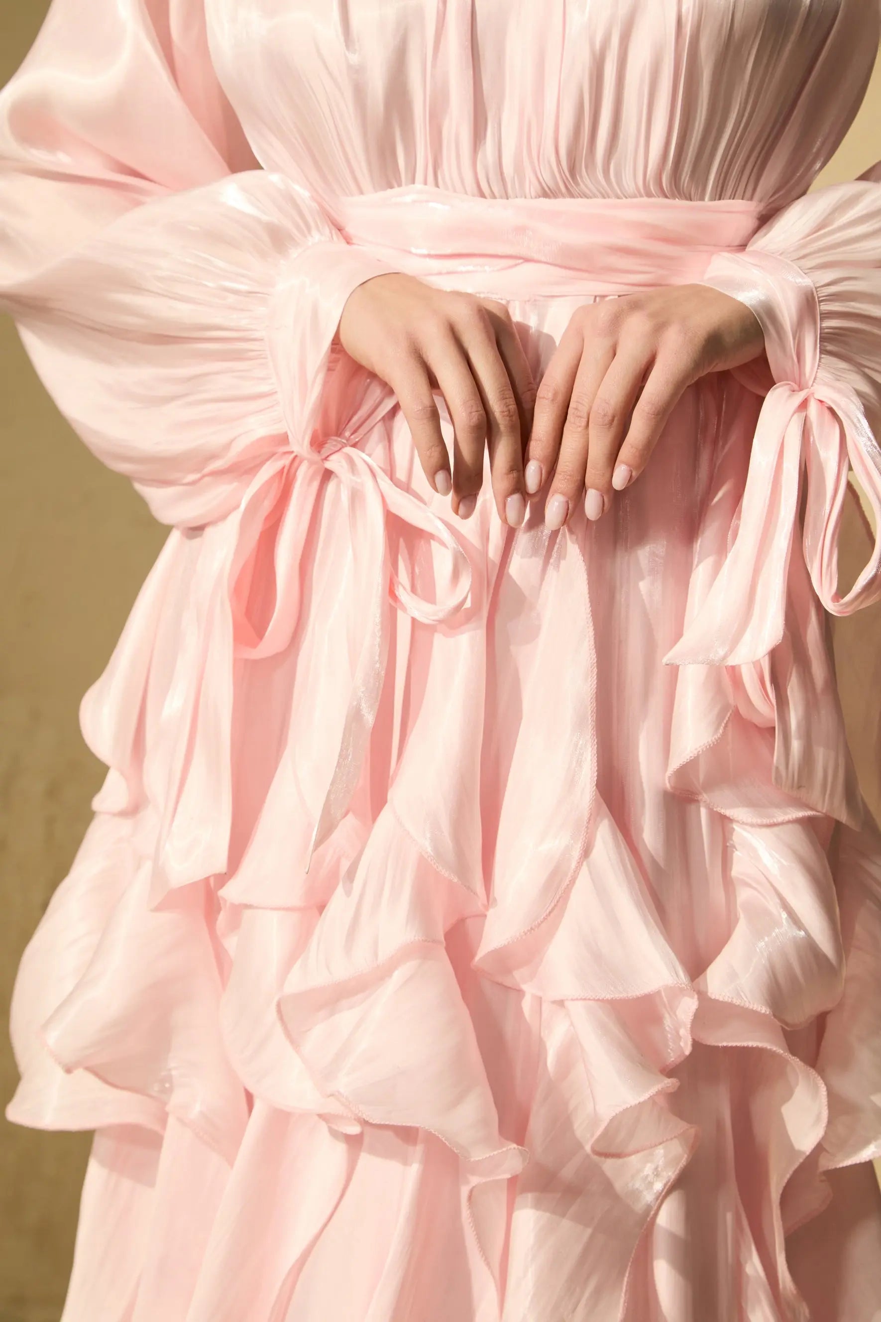 Puff Sleeve Ruffle Trim Maxi Dress in Pink