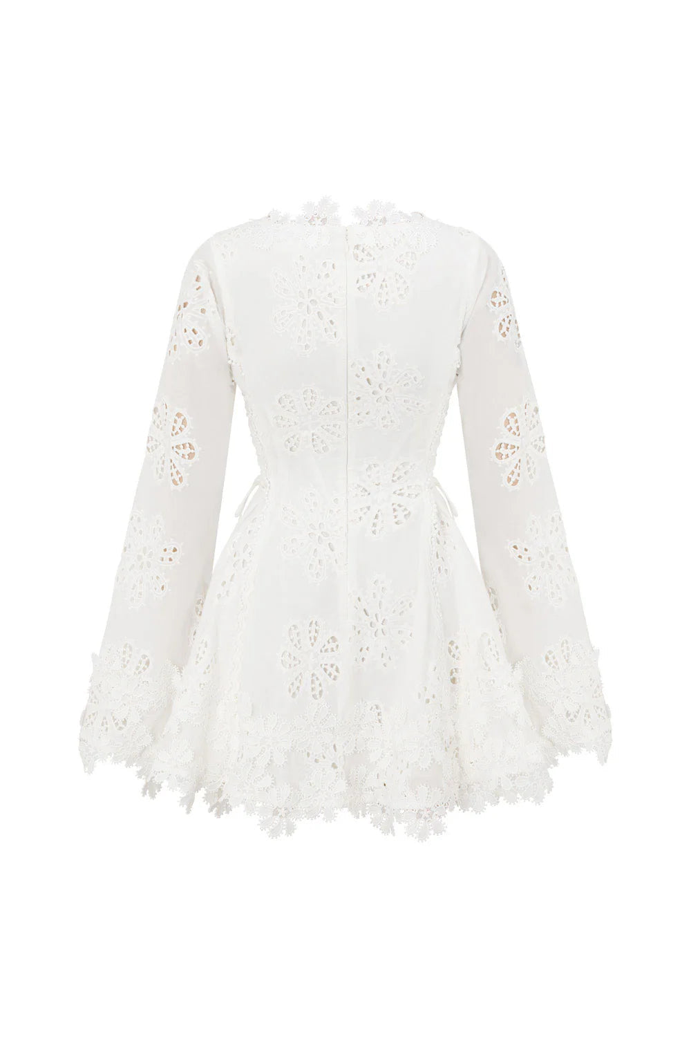 Flower Embroidery Hollow Mini Dress in White