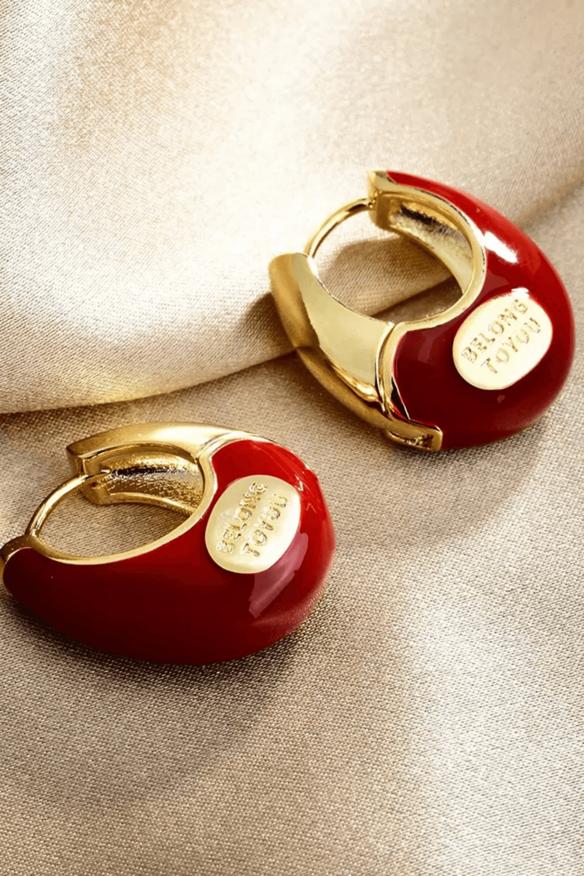 Red Enamel Letter Tag Hoop Earrings