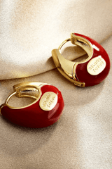Red Enamel Letter Tag Hoop Earrings