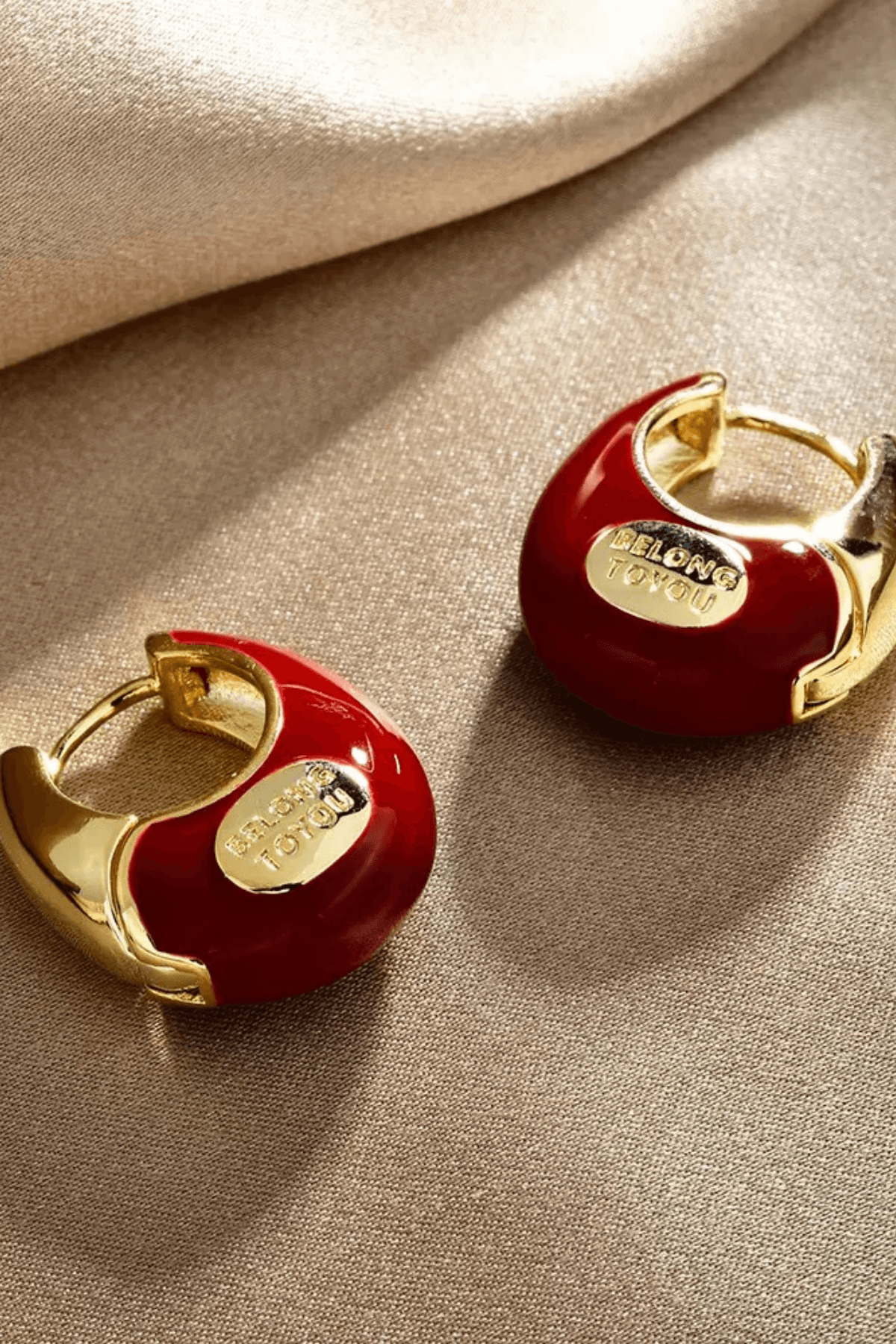 Red Enamel Letter Tag Hoop Earrings