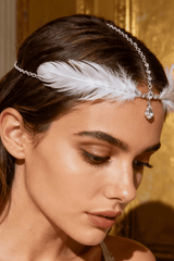 Boho White Feather Crystal Forehead Head Chain
