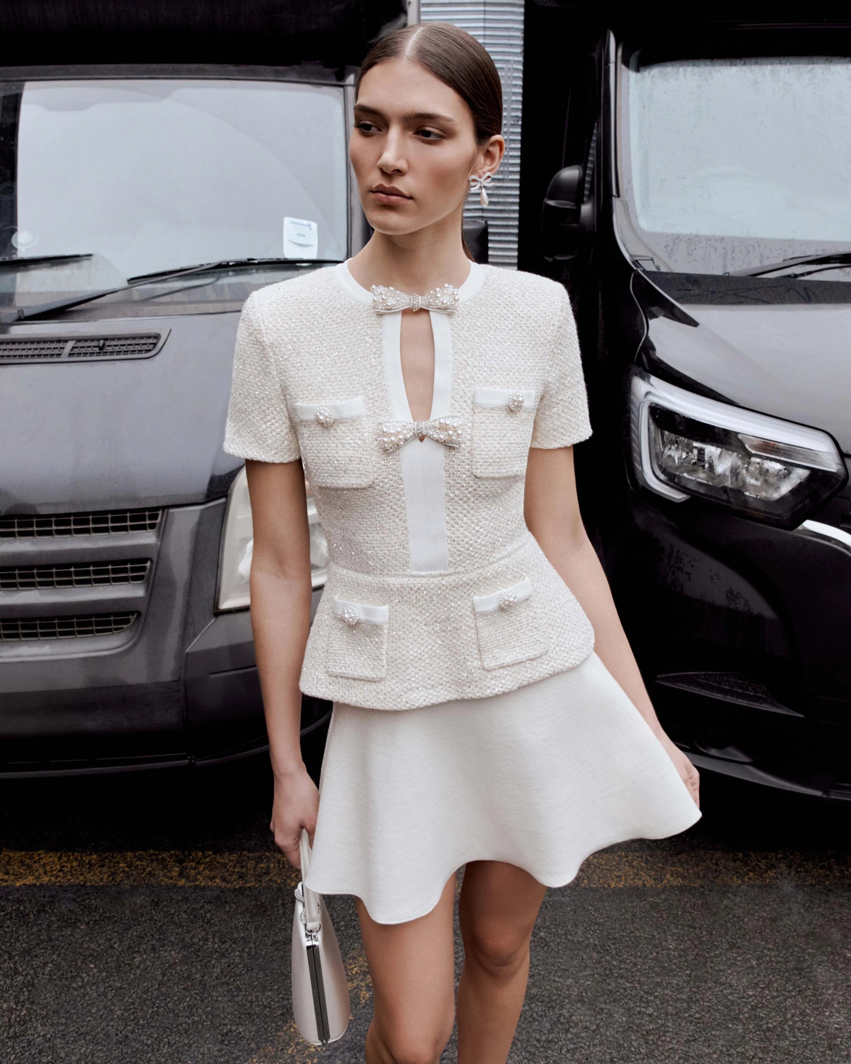 Cream Sequin Knit Mini Skirt