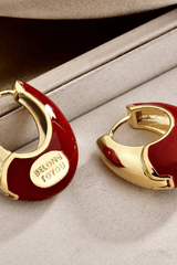 Red Enamel Letter Tag Hoop Earrings