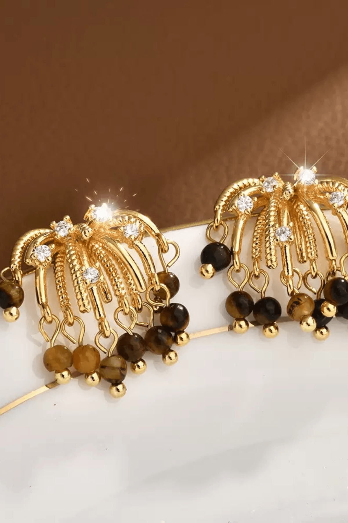 Gold Tiger Eye Crystal Earrings