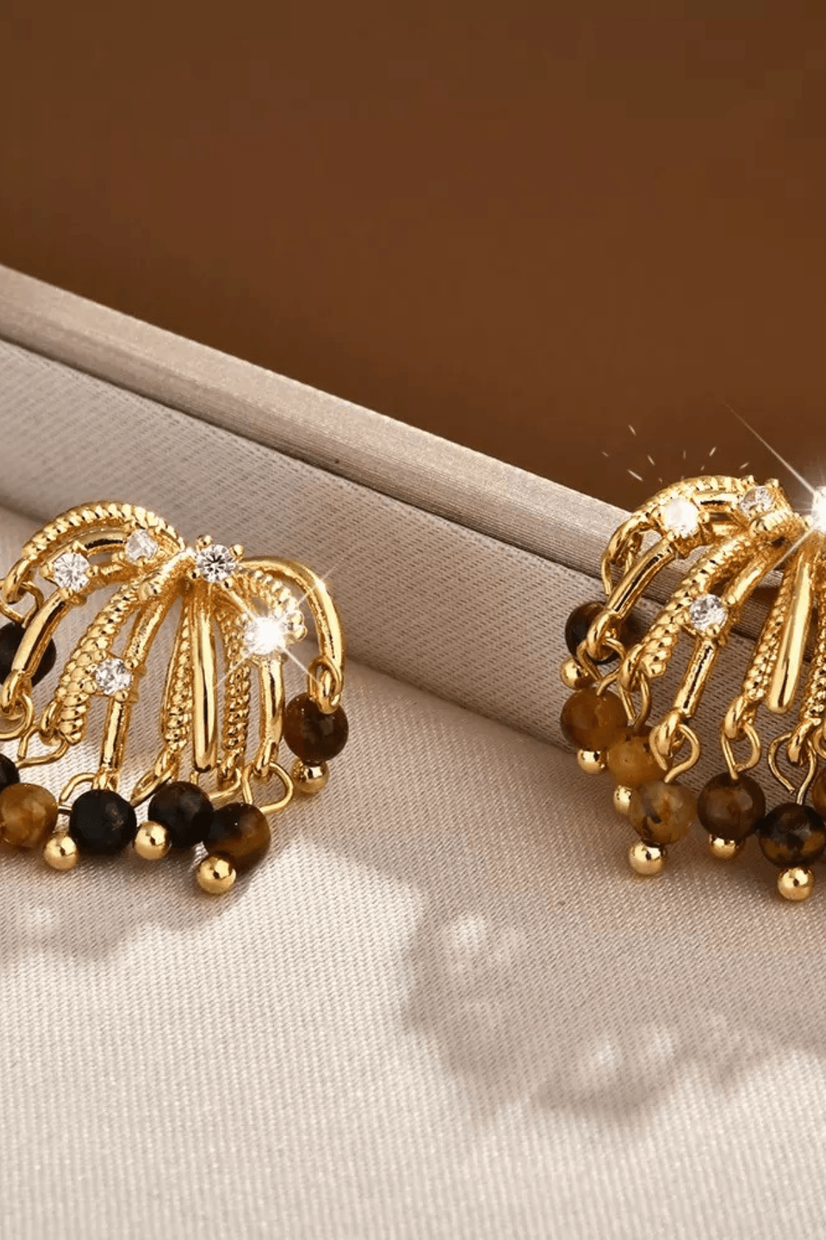 Gold Tiger Eye Crystal Earrings