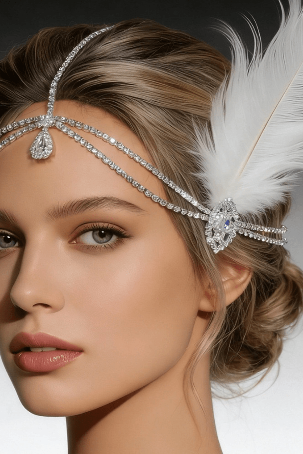 Flapper Rhinestone Feather Forehead Headband