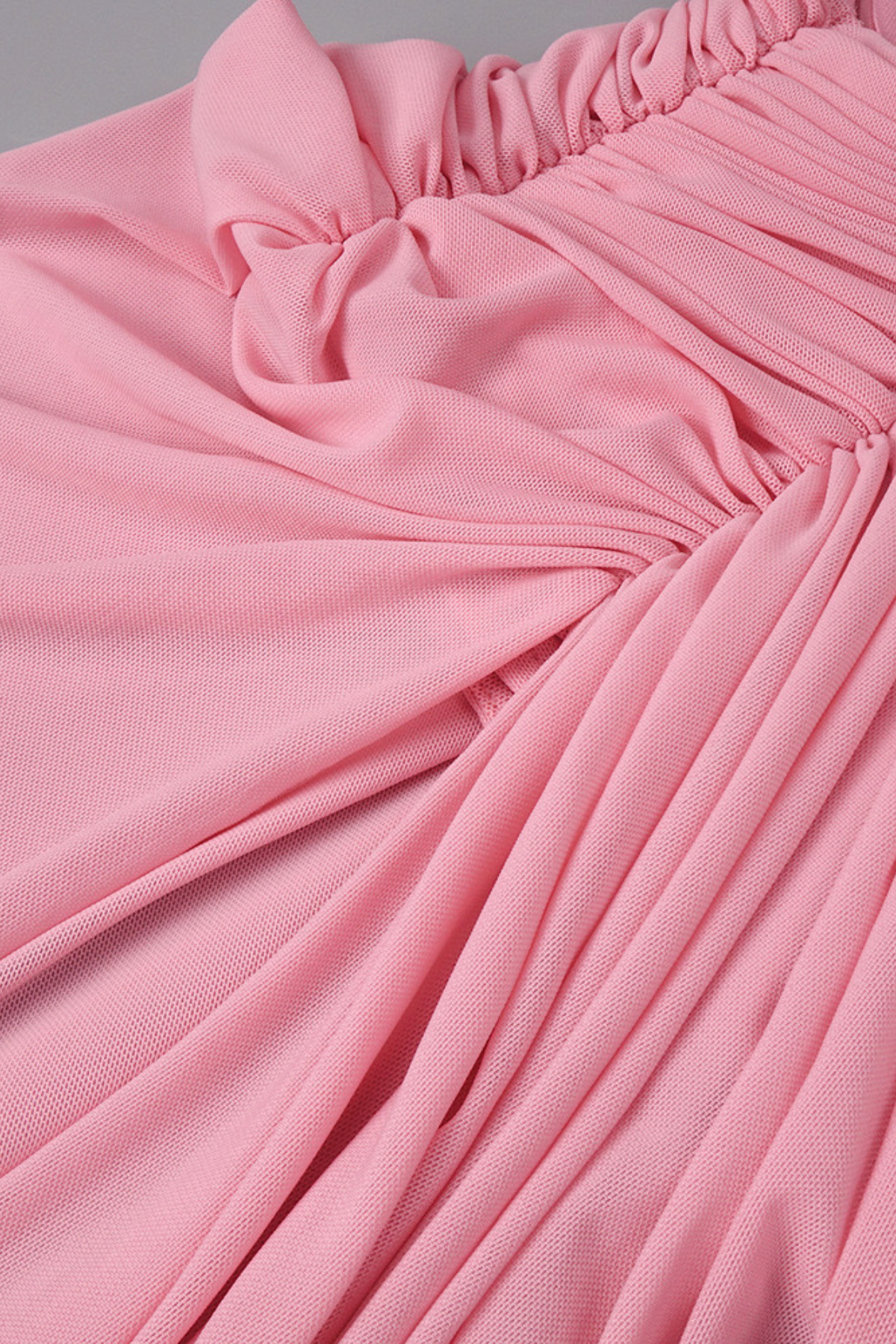One Shoulder Pink Mesh Ruched Mini Dress