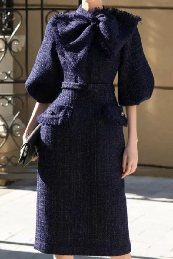 Collar Midi Dress in Dark Blue