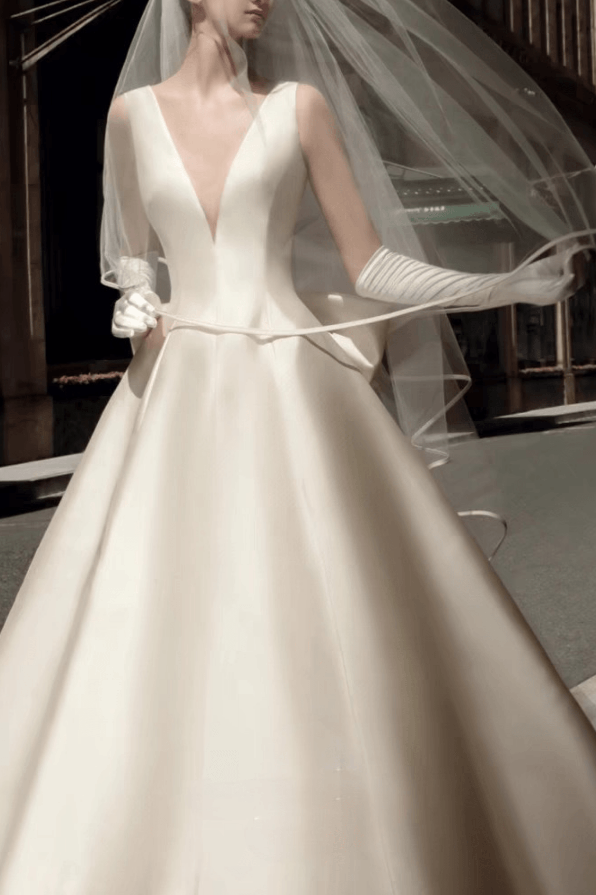Satin Deep V Ball Gown Wedding Dress