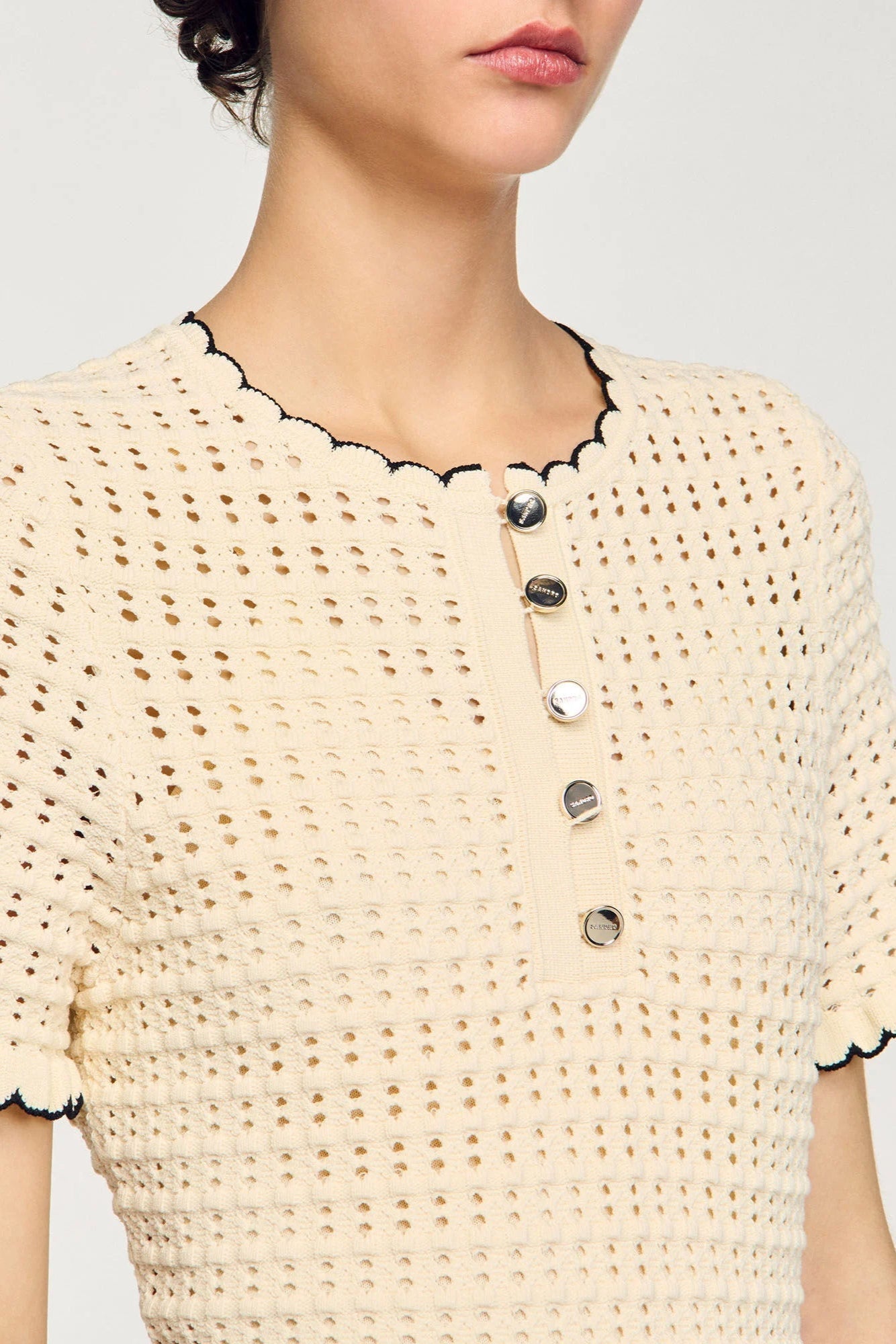 Hollow Knit Mini Dress in Apricot