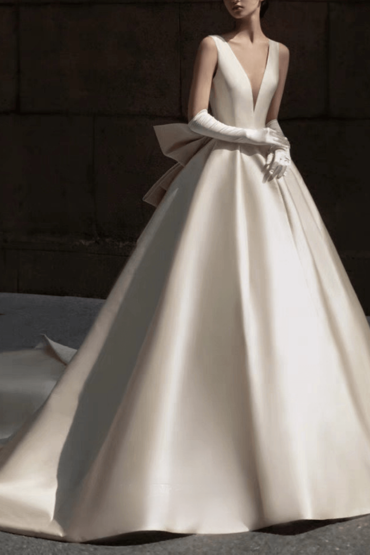Satin Deep V Ball Gown Wedding Dress