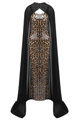 Print Sequin Gown with Black Sheer Cape