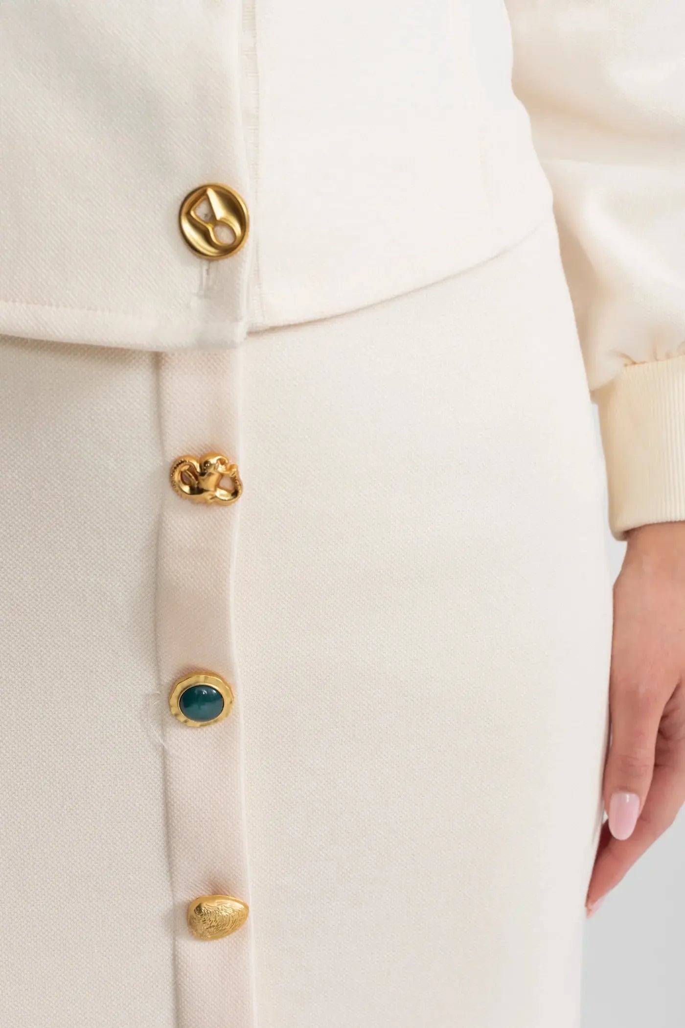 Embellished Button Co-ord Set Ivoire
