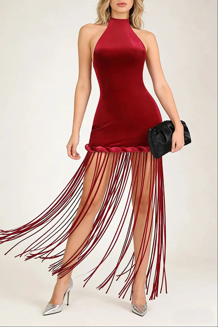 Fringe Dress in Burgundy