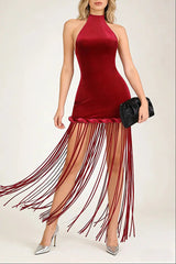 Fringe Dress in Burgundy