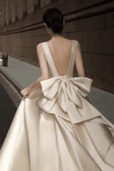 Satin Deep V Ball Gown Wedding Dress